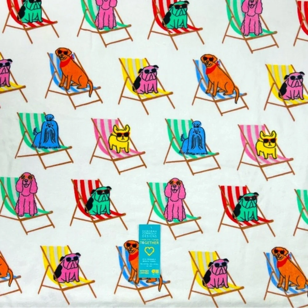 Deborah Connolly - ‘Beach Chair Dogs’ Beach Towel. NWT Firm! Last one!